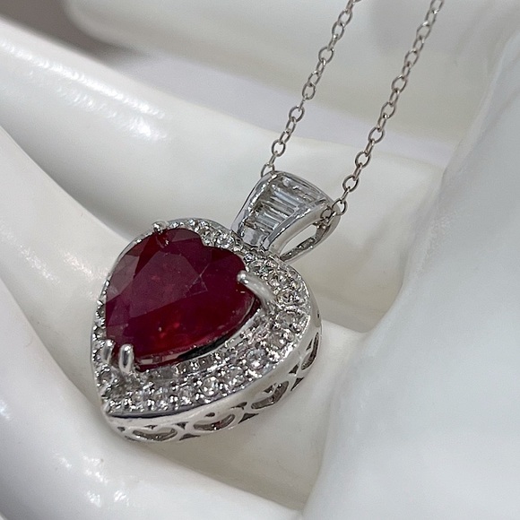 Ruby & Topaz Sterling Silver Heart Pendant Necklace - Picture 3 of 14
